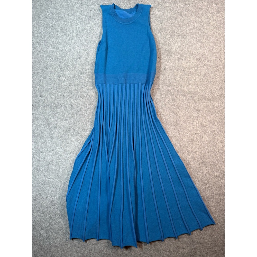 Unbranded Blue Sleeveless Knit Pleated Midi Dress Womens Medium Fit and Flare